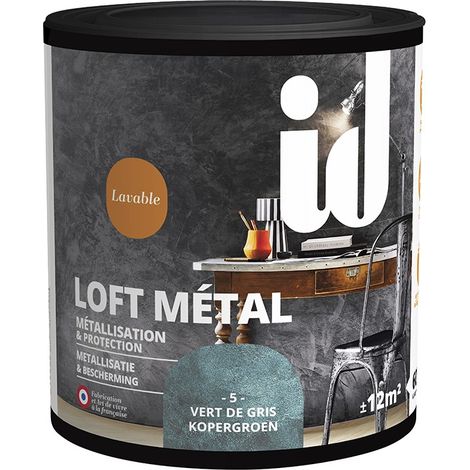 Finition vert de gris loft métal 600ml – Peinture métallisée effet béton – Lavable – Pour murs intérieurs – Id Paris