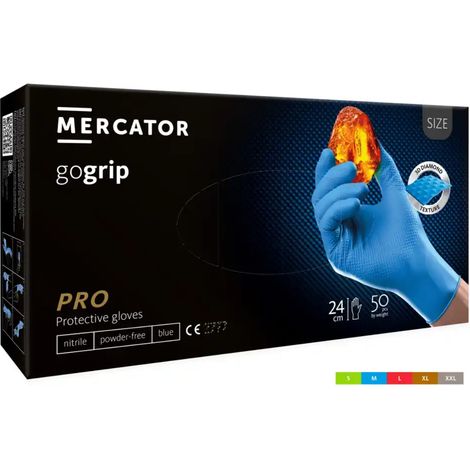 Guantes de nitrilo Mercator Gogrip, 50 unidades, sin polvo, azul, talla XL