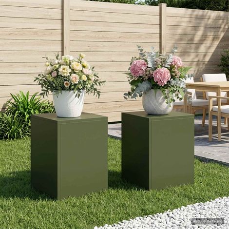 vidaXL Soporte de plantas 2 pcs Verde oliva 30 x 30 x 40 cm Acero (1/5)