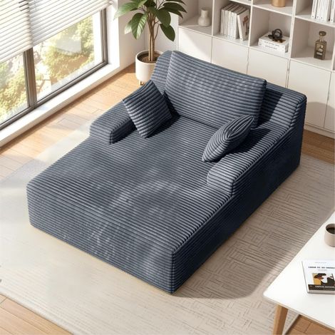 Chaise Longue Moderne Sans Assemblage,Méridienne en Velours Côtelé avec Coussins,Canapé Relax avec Soutien Lombaire -160X105X65cm - Gris (1/5)