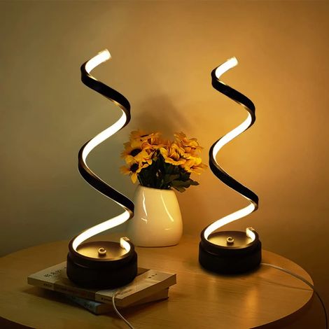 2 pièces Dimmable LED Spirale Chevet Lumière Blanc Chaud 12W Lampe de Table Noire Avec Base en Métal pour jardin terrasse extérieur (1/5)