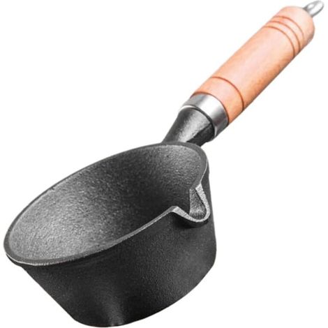Poêle à sauce en fonte - Chauffe-beurre - Pot de chauffage à l'huile de fer avec poignée en bois - Pot de cuisson en fonte (1/5)