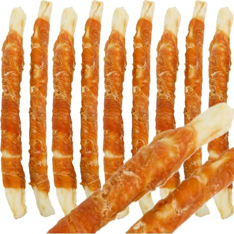 Premio para perros, snack: palitos de piel de pollo de 30 cm, Woof&Miao, 500 g.