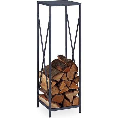 Rangement pour bûches, en métal, 80,5 x 34 x 25 cm, pour cheminée et poêle, intérieur, Gris (1/5)