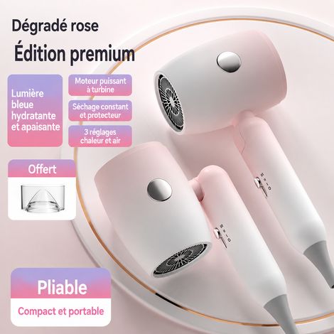 Sèche-cheveux pliable 1200W rose à air chaud et froid avec buse concentrateur rose 1200w 11,5 × 8,3 × 23,5 cm 480 g – Livraison gratuite