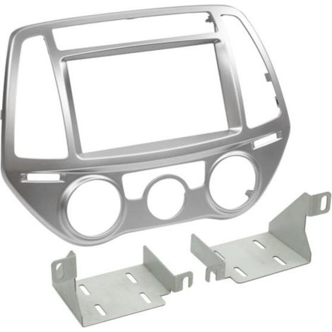Facade autoradio 2DIN compatible avec Hyundai i20 ap13 Argent Avec clim manuelle