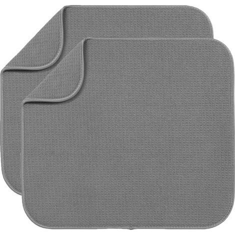 Lot de 2 gris Tapis de séchage en Microfibre Tapis égouttoir vaiss Absorbant Séchage Rapide Pour Cuisine 40 x 46 CM Lavable en Machine (1/5)