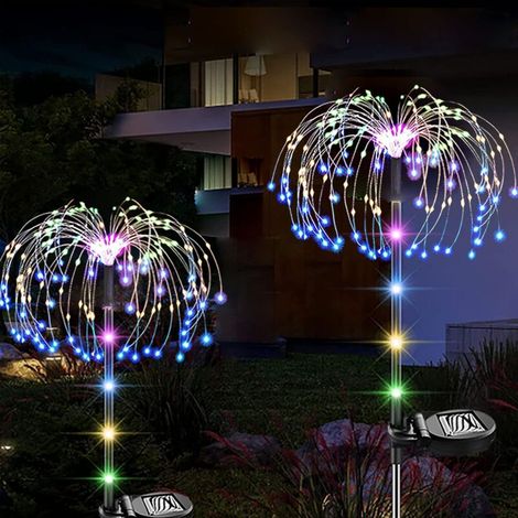 Solar-Gartenleuchten für den Außenbereich, 2 Stück, 120 LED-Solar-Feuerwerkslichter, IP65 wasserdicht, dekorative Außenbeleuchtung für Hof, Terrasse, Rasen, Party, Balkon, Muttertag (Farbe)