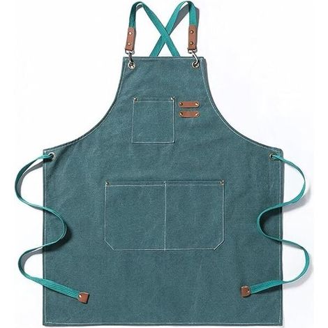 Tablier de chef, tablier de jardinage en toile de coton avec grandes poches pour hommes et femmes, bavoir de cuisine, tablier de jardin réglable robuste-vert (1/5)