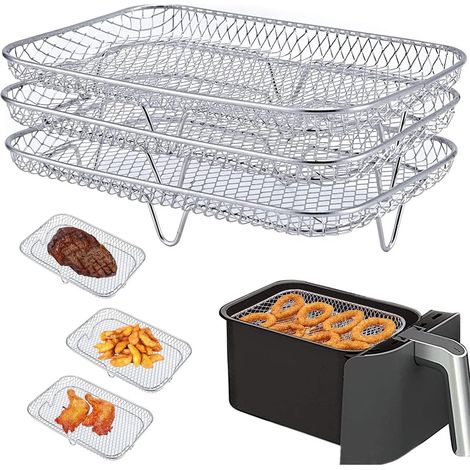Airfryer-Einsätze, 3 stapelbare Dörrgeräte-Einsätze, Korb aus Edelstahl 304, Kochzubehör, spülmaschinenfest (1/5)