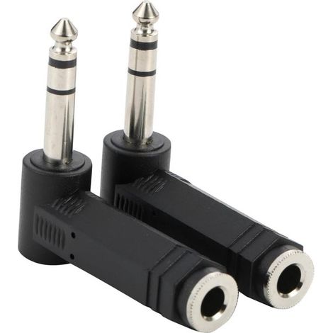Confezione da 2 adattatori audio stereo ad angolo retto da 6,35 mm, maschio-femmina - spina TRS da 1/4" a jack a 90 gradi, adatti per chitarre e mixer. (1/5)