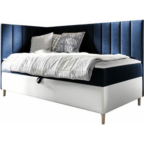 Lit boxspring Lucus, Soft 017 + Fresh 11, Continental, Unique, 100x200, Tissu, Faux cuir, Disponible, 108x208x115cm (1/5)