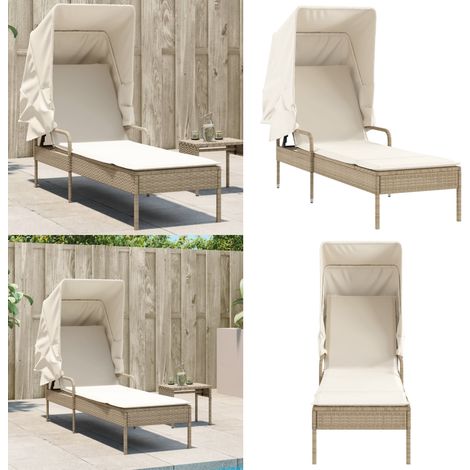 Sonnenliege mit Dach Beige Poly Rattan - Sonnenliege - Gartenliege - Liege - Outdoormöbel - Pool Accessoire - Home & Living (1/5)