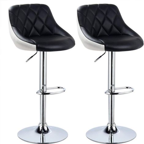 WOLTU Design 2 farbig Barhocker mit Griff , 2er Set , stufenlose Höhenverstellung , verchromter Stahl , Antirutschgummi , pflegeleichter Kunstleder , gut gepolsterte Sitzfläche , schwarz+weiß (1/5)