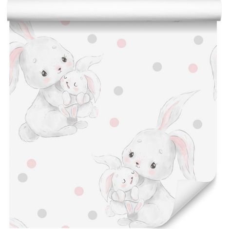Papier peint à pois avec lapins en arrière-plan pour salon et chambre 50x1000 cm (1/5)