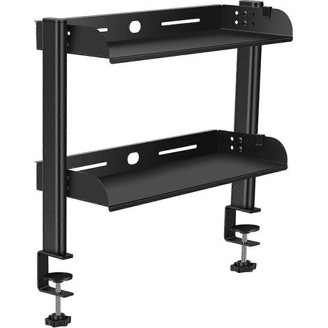 Étagère de bureau à 2 niveaux avec pince, sans perçage, organiseur de bureau, gain de place, réglable, en métal, pince pour ordinateur portable (1/5)