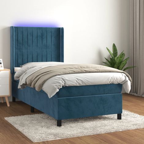 Cama box spring colchón y LED terciopelo azul oscuro 90x190 cm vidaXL (1/5)
