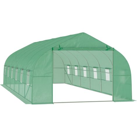 Grande serre tunnel avec film PE, structure en acier, porte sectionnelle et 12 fenêtres, 8 x 3 x 2 m, verte (1/5)