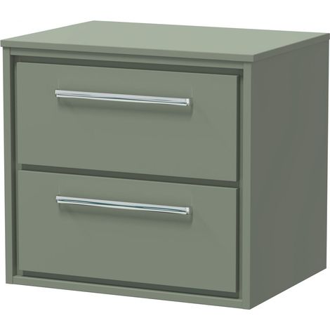 Balterley Longnor 600mm Framed Design Wall Hung 2 Drawer Vanity with Worktop - Fern Green