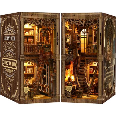 Book Nook Bibliothèque Ancienne - 1 Kit - Bois - Puzzle 3D DIY Avec Lumières LED - Décoration Salon Et Cadeau (1/5)