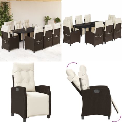 9-tlg. Garten-Essgruppe mit Kissen Braun Poly Rattan - Gartenstuhl - Gartentisch (1/5)