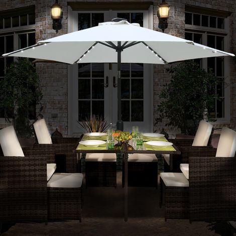 2.5M Round LED Lights Outdoor Garden Parasol Umbrella Sun Shade w/ Crank&Tilt Cream