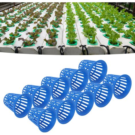 [Hydroponik-Set] 10 robuste Pflanzkörbe aus Kunststoff für Garten und Balkon, Maße 5,5 x 5 x 3 cm, Blau (1/5)