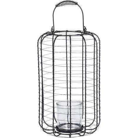 Laterne aus Metall mit Windlicht aus Glas, Ø 23,5 cm, schwarz