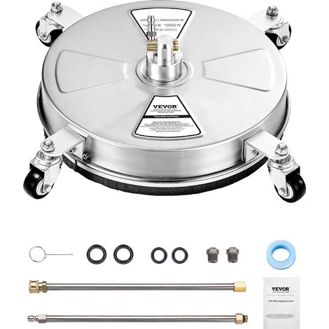 VEVOR Nettoyeur de surface pour nettoyeur haute pression 395 mm, accessoire nettoyeur sol en acier inox sur roues, 275 bar max. connecteur 0,635 cm 2 buses pulverisation 2 tiges extension, pour beton