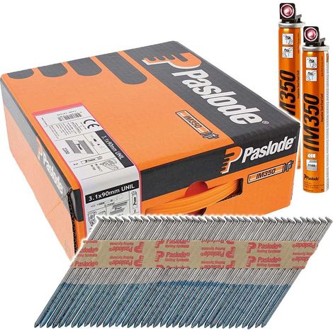 Paslode IM350+ Nails & Fuel Cells Trade Pack Unilock Shank Hot Dipped Galvanised - 3.1 x 90/2CFC (1/3)