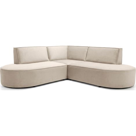 Ecksofa 3-Sitzer im Loft-Stil – Skandi-Design – Universelle L-Form Wohnlandschaft – Freistehend – inkl. 2 Dekokissen - 223 × 223 × 73 cm – Beige Samt