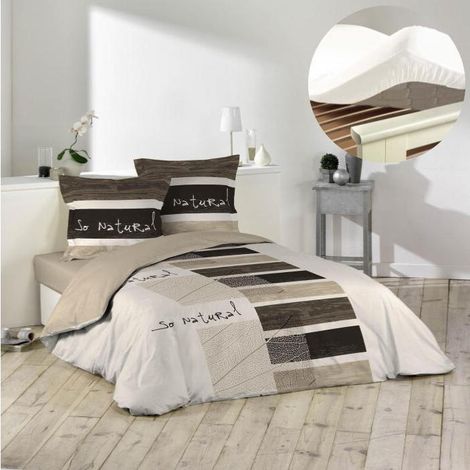 Pack parure de couette 260x240 cm So natural + drap housse 160x200 Blanc (1/4)