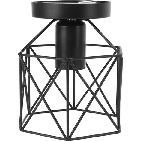 Plafonnier rétro cage E27/E26 à vis, 85-265 V, abat-jour noir pour ventilateur de plafond, idéal pour buanderie, salon ou couloir. (1/5)