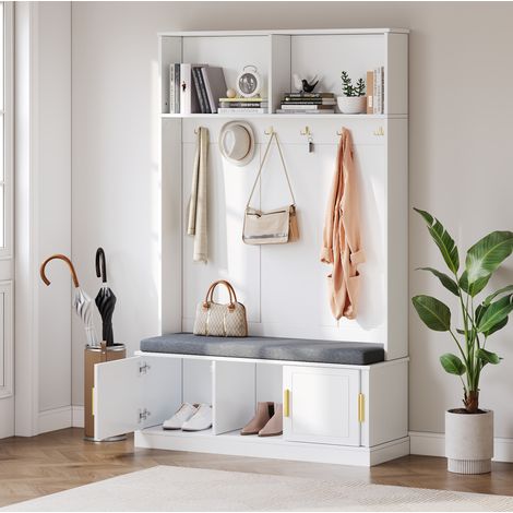 meuble rangement vestiaire banc chaussures blanc OKMYHOME (1/5)