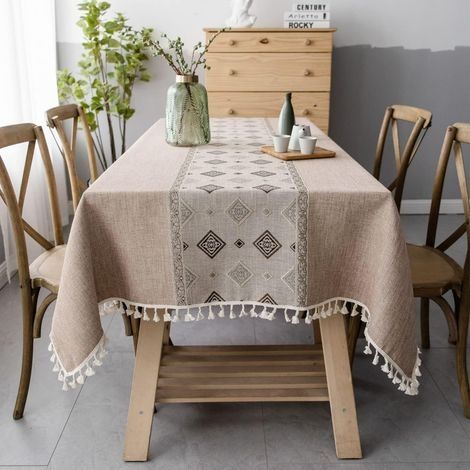 Nappe Rectangulaire Anti Tache Nappe Lin Coton Nappe Brodé Nappes Imprimées élégantes de Style Chinois pour Table de Cuisine Decoration(Rectangulaire/Ovale, 140 x300cm) (1/5)