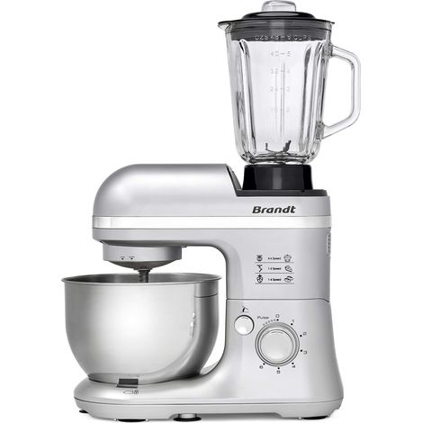 Robot Pâtissier Compact Multifonction 650 W - Rapide avec 6 vitesses + fonction PULSE - Fourni avec Fouet, Crochet, Pétrisseur, Batteur - Capacité du bol 4L – Gris (1/4)