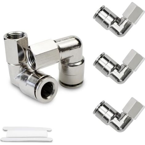 5 Pcs 8mm Tubes OD x 3/8" BSP filetage femelle Coude laiton nickelé Raccord pneumatique à verrouillage poussé (1/4)