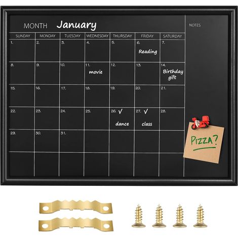 Calendrier mensuel - Cadre noir - Tableau noir magnétique pour planification, plan scolaire, mémo, tableau suspendu pour bureau, école et maison (1/5)