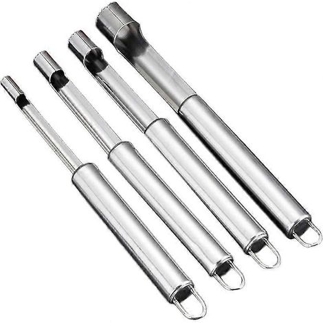 Ensemble de 4 dénoyauteurs en acier inoxydable argentés pour pommes et poires (1/5)