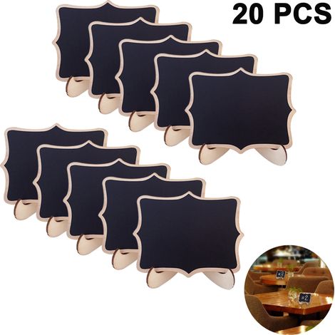 Set mit 20 Mini-Schildern in Schwarz mit Flüssigkreidemarker, kleinen Holzschildern mit Aufstellern, Tischkarten, Speiseschildern, Tafeln für Tischnummern, Hochzeiten, Partydekoration.