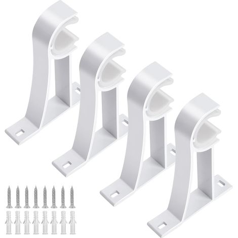 Lot de 4 supports de tringle à rideaux blancs robustes avec vis, crochets de support pour tringles à rideaux murales de 2,6à 2,8 cm (1/5)