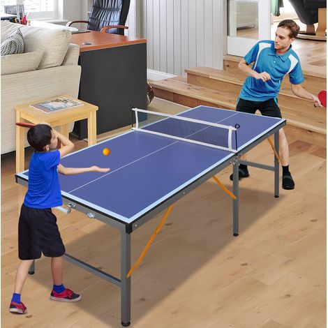 Tavolo da ping pong pieghevole 152.4x66.04x66.04 cm, con rete, 2 mazze e 3 palline, MDF blu (1/5)