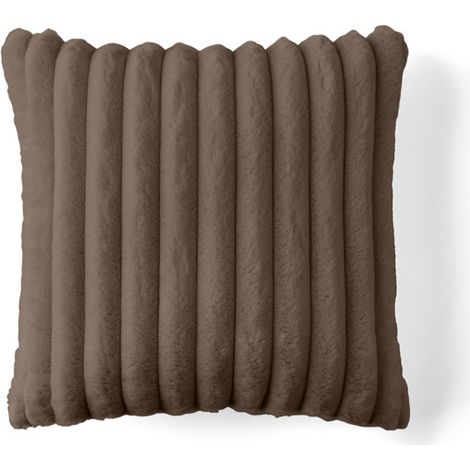 Laponie - coussin - en fausse fourrure côtelé - 40x40 cm - marron (1/3)