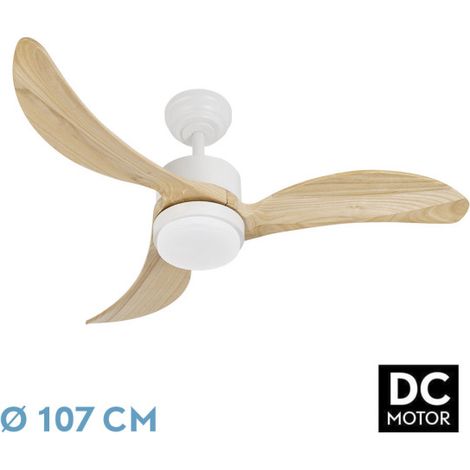 Abrila - Ventilador DC BEMBEZAR Color Blanco con tres Aspas en Color Haya con 6 Velocidades Ajustables con 3 Temperaturas de Luz Mando a Distancia Incluido (1/3)