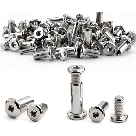 Lot de 50 vis de connexion M5 x 20 mm (25 écrous à douille et 25 vis douilles), en acier inoxydable A2 V2A, connecteur d'armoire M5, pour meubles, revêtements en bois, garde-robe (1/5)