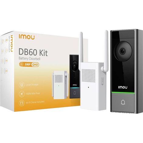 Sonnette sans fil 5 MP avec vision nocturne – Détection de mouvements – IP65 – Batterie 6200 mAh – Connexion Wi-Fi – Kit complet – Imou
