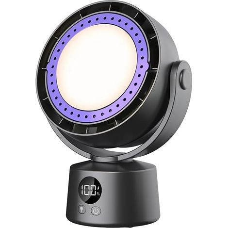 Ventilateur de bureau, Ventilateur sans pales oscillant silencieux avec batterie rechargeable, éclairage LED, 6 vitesses, Petit ventilateur circulateur d'air pour intérieur (1/5)