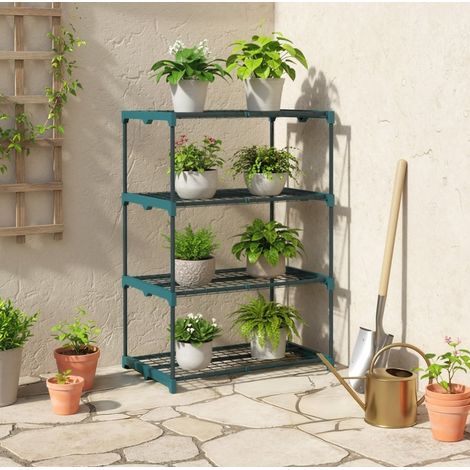 Scaffale portapiante a 4 livelli in acciaio 105 cm verde scuro per interno ed esterno (1/5)