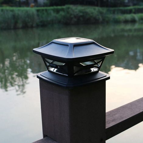 Solar Post Cap Light - Warm White LED - For Wooden Fence Posts - 10.5 x 10.5 x 10.2 cm - ABS - Black - 1 Piece (1/5)