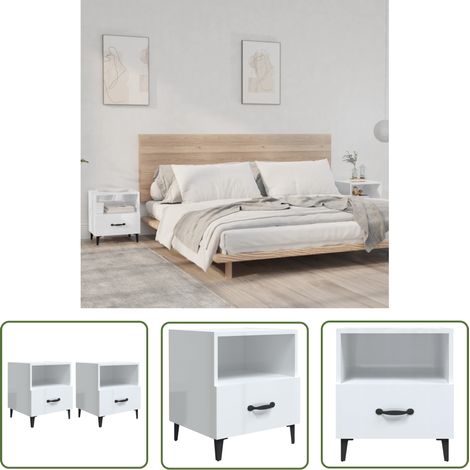 The Living Store Nachttische 2 Stk. Hochglanz-Weiß Holzwerkstoff - Nachttisch - Holzwerkstoff Möbel - Weißes Bettzeug - Wohnzimmer Deko - Schlafzimmereinrichtung (1/5)